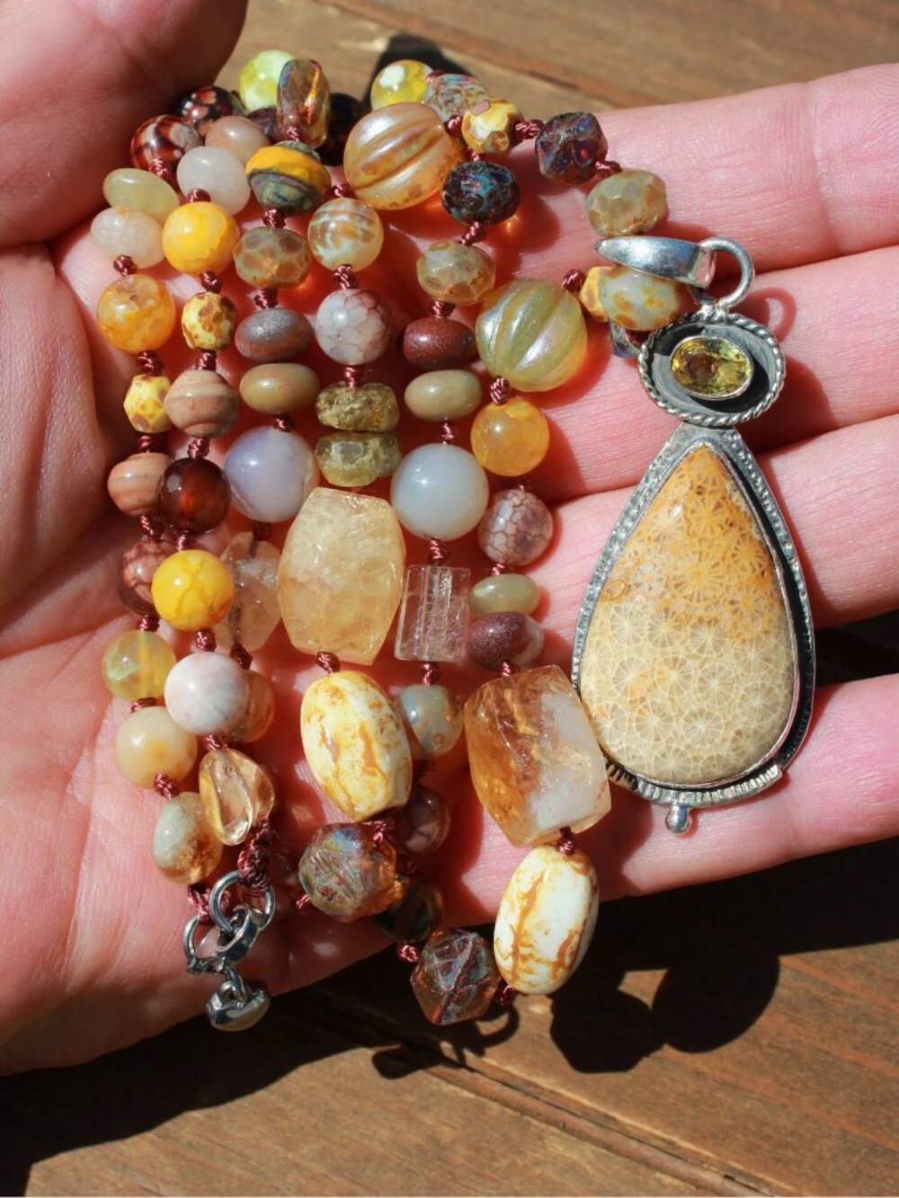 Handcrafted Gemstone Golden Coral Fossil Necklace